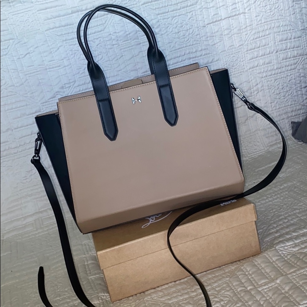 Halston. Heritage black and nude purse